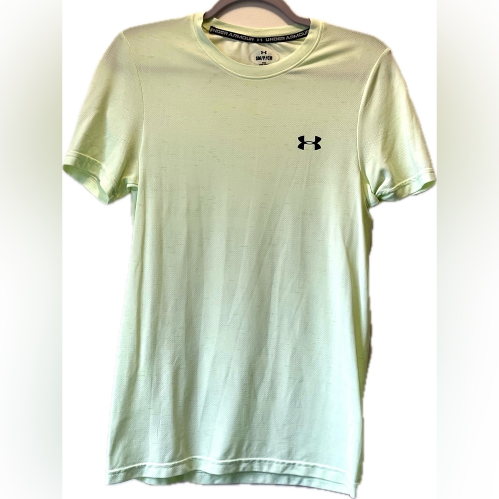 Under Armour Mesh Fitted Performance Tee, Neon Yellow-Green, Size S